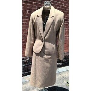 College Town Vintage 70s/ 80s Women's Wool Blend Tweed Skirt Suit Beige sz 4/5
